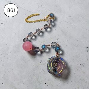Pink & Purple Rose Car Charm – Iridescent Floral Hanging Car Decor Gift